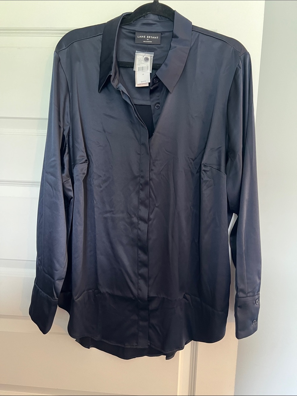 Lane Bryant Satin Navy Button-Front Shirt size 22